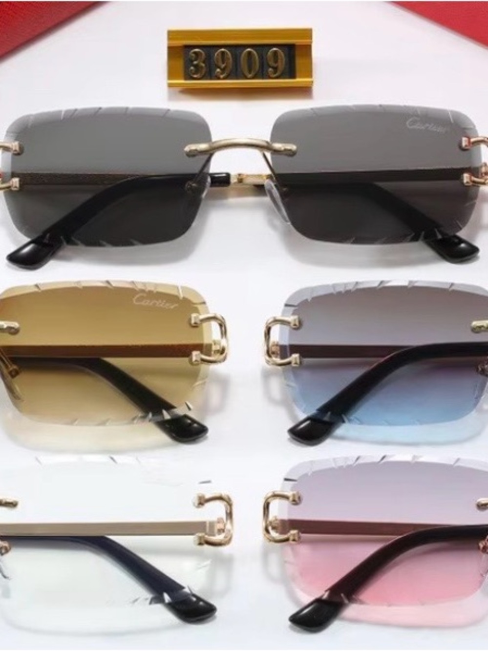 Cartier Rimless Sunglasses in Black, Brown, Blue, Pink & Gray NO BOX